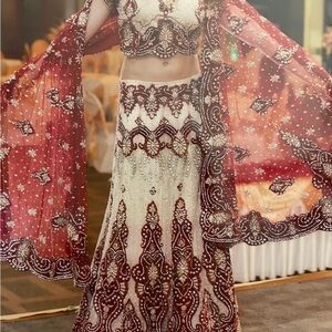 Elegant Red and White Embroidered Lehenga, price reduced to sell quickly!!